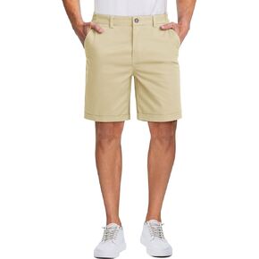 MAGCOMSEN Mens Casual Shorts 7 Inch Cotton Flat Front Shorts Lightweight Elastic Waist Summer Dress Shorts with Pockets