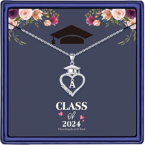 هدايا التخرج من M MOOHAM لها 2024، 14 قيراط مطلية بالذهب الأبيض تشيكوسلوفاكيا قبعة التخرج القلب قلادة القلائد الأولية للنساء في سن المراهقة الفتيات المدرسة الثانوية هدايا التخرج لها in Kuwait