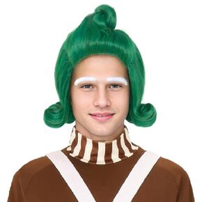 Miss U Hair Boy Child Short Wavy Vibrant Green Wig with White Eyebrow Set Cosplay Outfit Wig (Child)