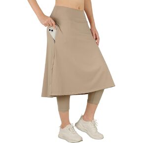 BELE ROY Womens Athletic Skirted Leggings with Pockets High Waisted Knee Length Skirts with Capris Leggings for Tennis