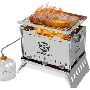 Bestargot wood stove portable hobo stove with a pipe burner, camp grill, foldable and windproof backpack stainless steel with a carrying bag, for solo camping, backpack trips, hiking, picnic, bbq in Kuwait