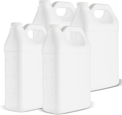 kitchentoolz 1 Gallon F-Style HDPE Jug with Secure Seal Lid - Heavy-Duty Storage Bottle, Automotive Fluid Oil, Chemical & Water Transport Container - Pack of 4 in Kuwait