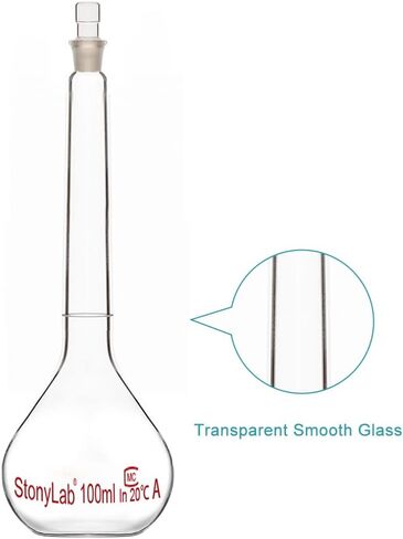 stonylab Glass Volumetric Flask Class A with Glass Stopper, Borosilicate Glass Heavy Wall Volumetric Flask Tolerance ±0.10 ml, 100 ml in Saudi Arabia