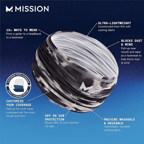 MISSION Cooling 12-in-1 Neck Gaiter, Cloud Quiet Shade - Lightweight & Durable - Cools Up to 2 Hours - UPF 50 Sun Protection - Machine Washable in Saudi Arabia
