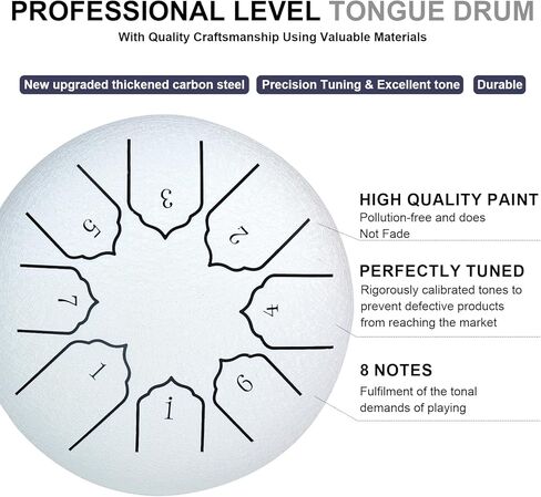 MUSCELL Steel Tongue Drum 6 Inches 8 Notes, Hand Drum with Bag, Music Book, Drumsticks, Mallet Holder and Finger Paddles, Thickened Carbon Steel, Continuous Echo for Meditation or Yoga (Black) in Kuwait