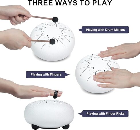 MUSCELL Steel Tongue Drum 6 Inches 8 Notes, Hand Drum with Bag, Music Book, Drumsticks, Mallet Holder and Finger Paddles, Thickened Carbon Steel, Continuous Echo for Meditation or Yoga (Black) in Kuwait