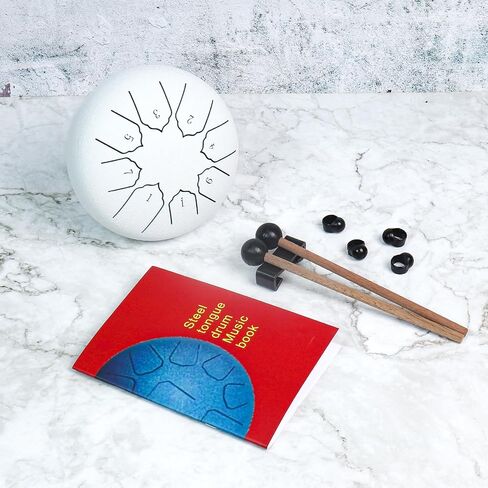 MUSCELL Steel Tongue Drum 6 Inches 8 Notes, Hand Drum with Bag, Music Book, Drumsticks, Mallet Holder and Finger Paddles, Thickened Carbon Steel, Continuous Echo for Meditation or Yoga (Black) in Kuwait