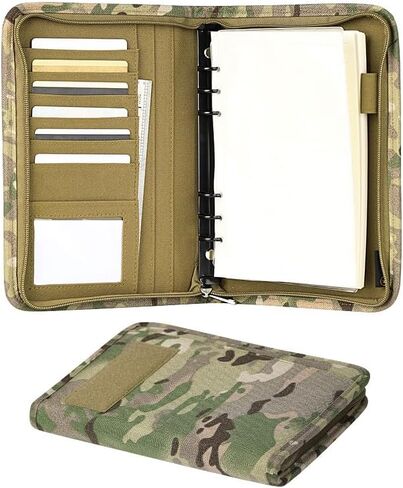 GLHFSONG Military Notebook with 80 Sheets 160 Pages of Leaf Paper, Tactical Notebook with Zippered Padfolio Organizer for Folders or Cards, Refillable 6-Ring A5 Notebook Paper (10" x 7.3") in Kuwait