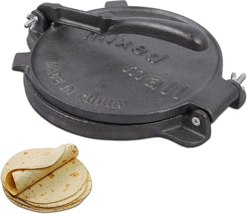 Tortilla Press - Pre-Seasoned Cast Iron Roti Tortilla Maker Machine w/Handle & Pins - Heavy-Duty Commercial Grade Tortillas Press Iron w/Manual - Rust Resistant Cooking Press - 8" x 8" x 3" in Saudi Arabia