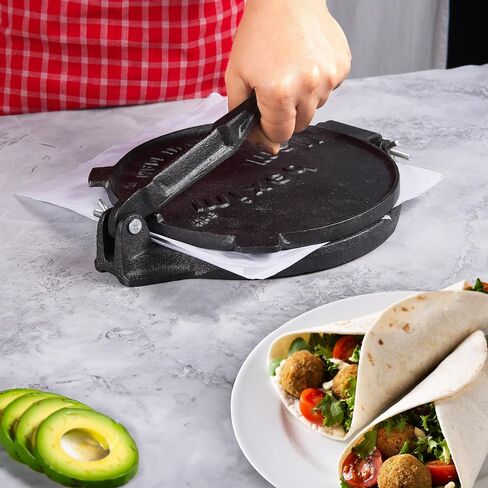 Tortilla Press - Pre-Seasoned Cast Iron Roti Tortilla Maker Machine w/Handle & Pins - Heavy-Duty Commercial Grade Tortillas Press Iron w/Manual - Rust Resistant Cooking Press - 8" x 8" x 3" in Saudi Arabia