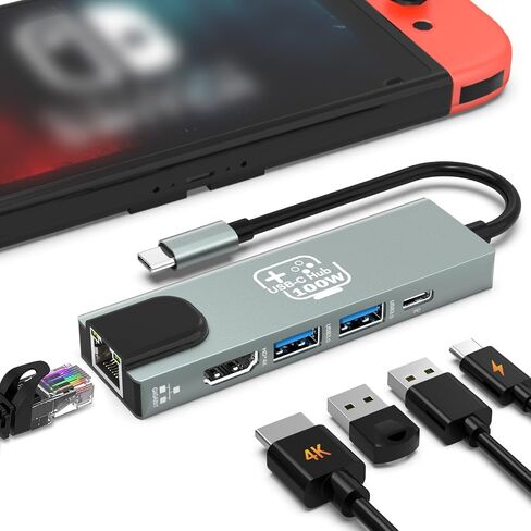 USB C Hub, Ethernet Adapter HDMI Docking Station for Nintendo Switch/Switch OLED/MacBook/iPad/iPhone/Android Phone/Laptop, 5in1 Portable Multiport TV Adapter Samsung Dex Electronic Accessories(2 pack) in Saudi Arabia