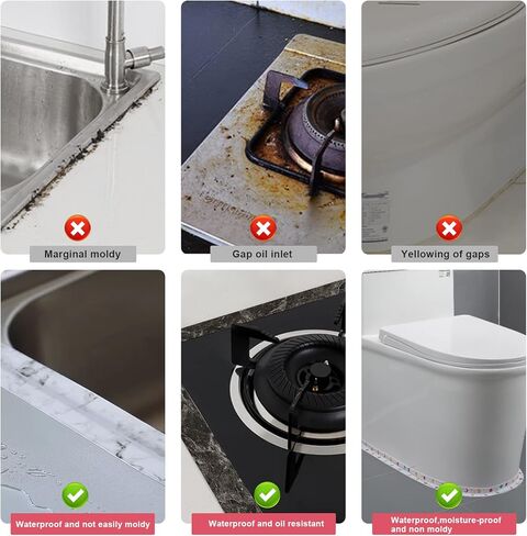 شريط مانع التسرب بشريط السد، شريط مانع التسرب بشريط السد ذاتي اللصق، شريط إغلاق مقاوم للماء من البولي فينيل كلوريد بطول 16.4/32.8 قدم للمطبخ وحوض الاستحمام وسطح الحمام وزاوية جدار حوض المرحاض (رخام رمادي بطول 16.4 قدم) in Kuwait