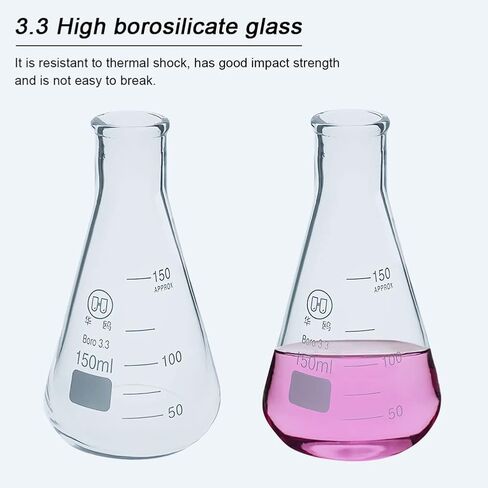 ADAMAS-BETA 3pcs Erlenmeyer Flask Lab Chemistry Glass Flasks Science Beakers Set 50ml,150ml,250ml Flat Bottom Glassware in Kuwait