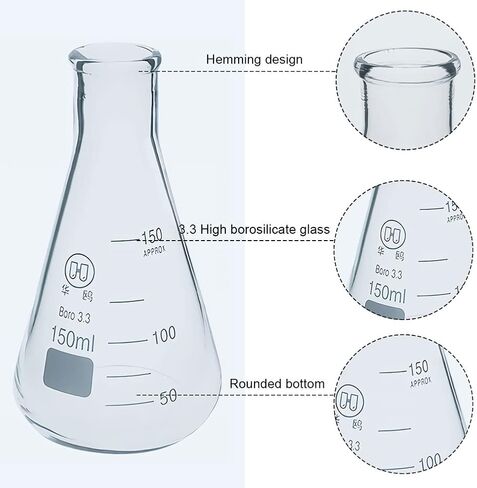 ADAMAS-BETA 3pcs Erlenmeyer Flask Lab Chemistry Glass Flasks Science Beakers Set 50ml,150ml,250ml Flat Bottom Glassware in Kuwait