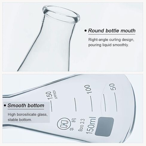 ADAMAS-BETA 3pcs Erlenmeyer Flask Lab Chemistry Glass Flasks Science Beakers Set 50ml,150ml,250ml Flat Bottom Glassware in Kuwait