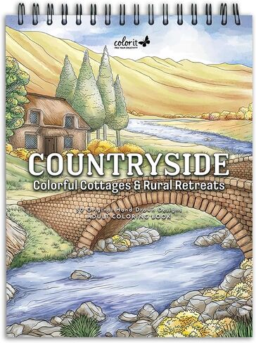 ColorIt الريف: الأكواخ الملونة والخلوات الريفية كتاب تلوين للكبار، 50 رسمًا توضيحيًا لمشاهد الريف، ورق سميك، ورق مثقوب، غطاء صلب مسطح، ورق نشاف الحبر in Kuwait
