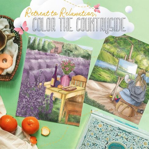 ColorIt الريف: الأكواخ الملونة والخلوات الريفية كتاب تلوين للكبار، 50 رسمًا توضيحيًا لمشاهد الريف، ورق سميك، ورق مثقوب، غطاء صلب مسطح، ورق نشاف الحبر in Kuwait