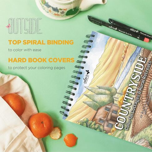 ColorIt الريف: الأكواخ الملونة والخلوات الريفية كتاب تلوين للكبار، 50 رسمًا توضيحيًا لمشاهد الريف، ورق سميك، ورق مثقوب، غطاء صلب مسطح، ورق نشاف الحبر in Kuwait