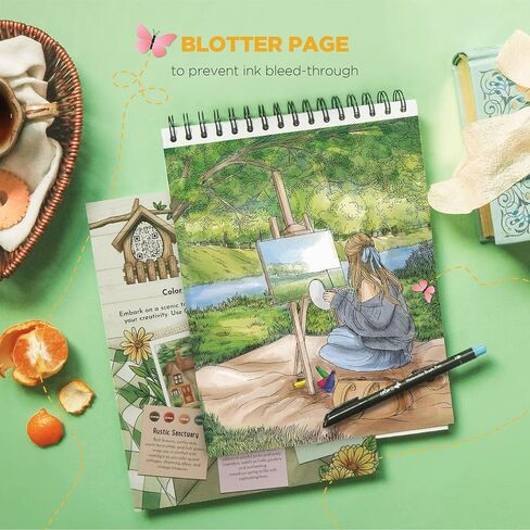 ColorIt الريف: الأكواخ الملونة والخلوات الريفية كتاب تلوين للكبار، 50 رسمًا توضيحيًا لمشاهد الريف، ورق سميك، ورق مثقوب، غطاء صلب مسطح، ورق نشاف الحبر in Kuwait