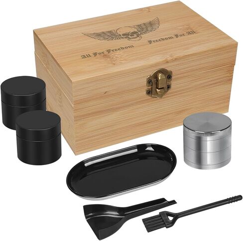 LANJEPMY Portable Vintage Bamboo Storage Box Tray Set with Hinged Lid Front Clasp, Decorative Box with All Accessories for Home, Great Gift Set in Saudi Arabia