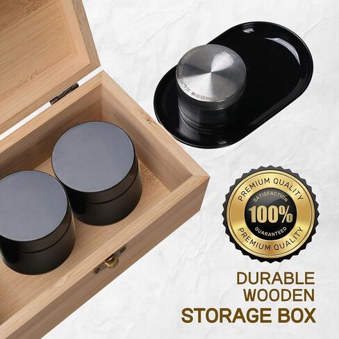 LANJEPMY Portable Vintage Bamboo Storage Box Tray Set with Hinged Lid Front Clasp, Decorative Box with All Accessories for Home, Great Gift Set in Saudi Arabia