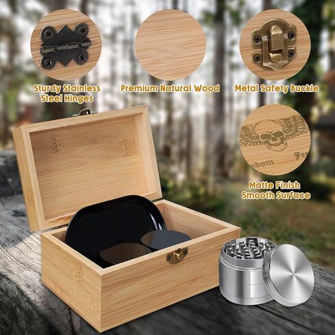 LANJEPMY Portable Vintage Bamboo Storage Box Tray Set with Hinged Lid Front Clasp, Decorative Box with All Accessories for Home, Great Gift Set in Saudi Arabia