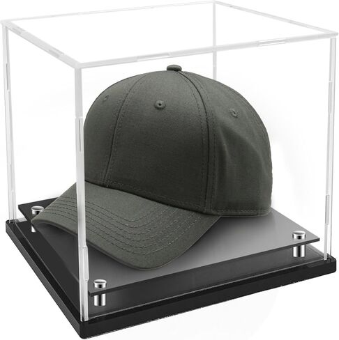 Foxtell قبعة عرض حالة الاكريليك الكريستال البيسبول حالة واضحة قبعة عرض مربع مع الناهضون الفولاذ المقاوم للصدأ خوذة كرة القدم عرض حالة تذكارات خوذة حامل حامل لكرة القدم البيسبول in Kuwait
