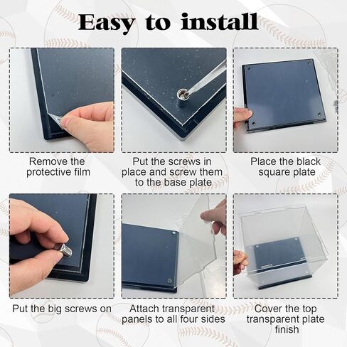 Foxtell قبعة عرض حالة الاكريليك الكريستال البيسبول حالة واضحة قبعة عرض مربع مع الناهضون الفولاذ المقاوم للصدأ خوذة كرة القدم عرض حالة تذكارات خوذة حامل حامل لكرة القدم البيسبول in Kuwait