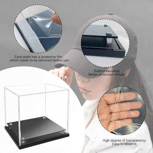 Foxtell قبعة عرض حالة الاكريليك الكريستال البيسبول حالة واضحة قبعة عرض مربع مع الناهضون الفولاذ المقاوم للصدأ خوذة كرة القدم عرض حالة تذكارات خوذة حامل حامل لكرة القدم البيسبول in Kuwait