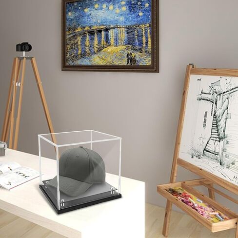 Foxtell قبعة عرض حالة الاكريليك الكريستال البيسبول حالة واضحة قبعة عرض مربع مع الناهضون الفولاذ المقاوم للصدأ خوذة كرة القدم عرض حالة تذكارات خوذة حامل حامل لكرة القدم البيسبول in Kuwait