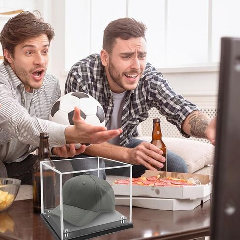 Foxtell قبعة عرض حالة الاكريليك الكريستال البيسبول حالة واضحة قبعة عرض مربع مع الناهضون الفولاذ المقاوم للصدأ خوذة كرة القدم عرض حالة تذكارات خوذة حامل حامل لكرة القدم البيسبول in Kuwait