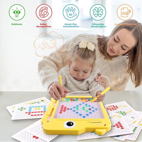 لوحة رسم مغناطيسية للأطفال، لوحة رسم منقطة مع خرز ملون وقلم مغناطيسي، ألعاب فنية تعليمية من مونتيسوري للتعلم المبكر لعمر 3 سنوات فما فوق هدية عيد ميلاد للأطفال الصغار. in Kuwait