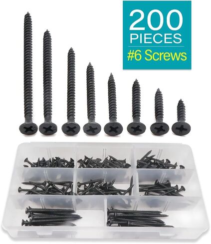 مجموعة متنوعة من البراغي IMSCREWS مكونة من 200 قطعة - مجموعة براغي الحوائط الجافة ذات الرأس المسطح رقم 6: براغي ذاتية التنصت للجدران الجافة والصخور والخشب والأثاث والخزائن - نقطة حادة لسهولة التركيب in Saudi Arabia