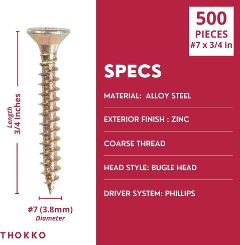 Thokko Zinc Coated Coarse Thread Countersunk Phillips Heavy Duty Wood/Self Drilling Drywall Screws with Bugle Head (#7 x 2 in., 150) in Kuwait