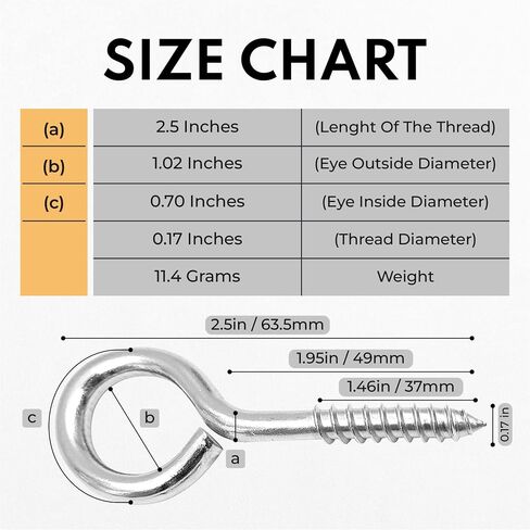 10 Pcs Eye Hooks Screw - 2.5 Inches Stainless Steel Eye Screws for Wood - Anti-Rust & Anti Corrosion Self Tapping Eye Hooks for Indoor & Outdoor use (Silver) in Saudi Arabia