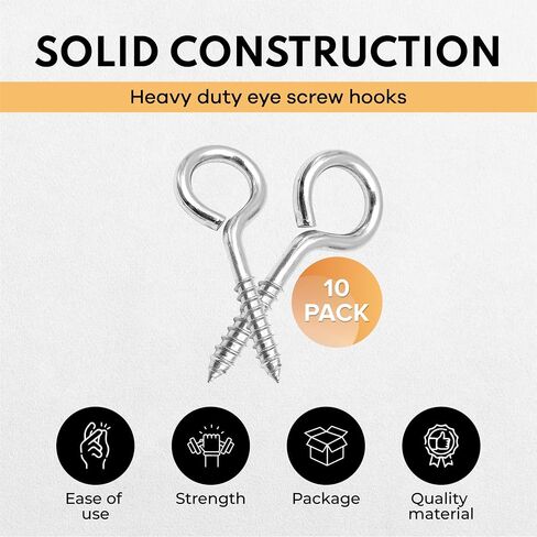 10 Pcs Eye Hooks Screw - 2.5 Inches Stainless Steel Eye Screws for Wood - Anti-Rust & Anti Corrosion Self Tapping Eye Hooks for Indoor & Outdoor use (Silver) in Saudi Arabia