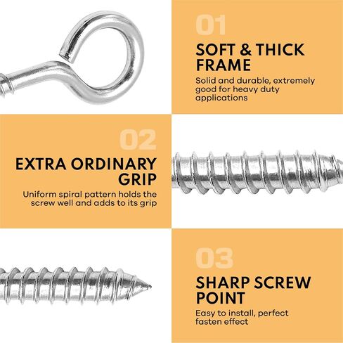 10 Pcs Eye Hooks Screw - 2.5 Inches Stainless Steel Eye Screws for Wood - Anti-Rust & Anti Corrosion Self Tapping Eye Hooks for Indoor & Outdoor use (Silver) in Saudi Arabia