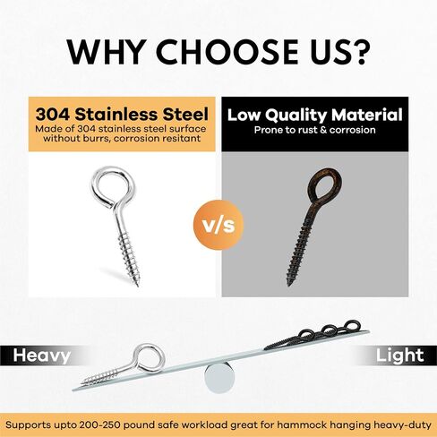 10 Pcs Eye Hooks Screw - 2.5 Inches Stainless Steel Eye Screws for Wood - Anti-Rust & Anti Corrosion Self Tapping Eye Hooks for Indoor & Outdoor use (Silver) in Saudi Arabia