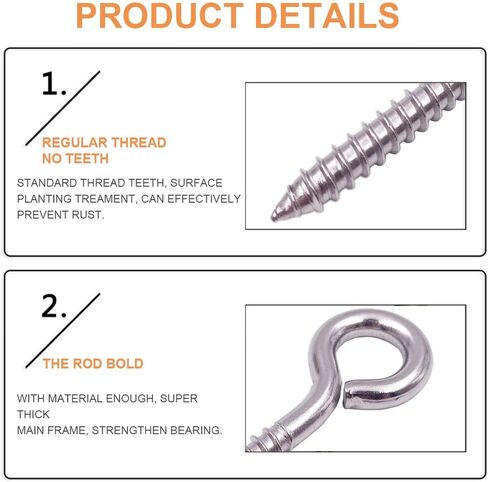 6-Pack 304 Stainless Steel Screw Eyes 3.2", Heavy Duty Screw in Eye Hooks Ring for Yoga, Swing Chair, Indoor & Outdoor, Self Tapping in Saudi Arabia