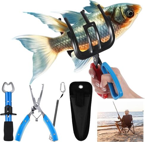 VercanMonth Fishing Tool Kit Fishing Pliers Fishing Gear Metal Fish Lip Gripper with Sheath and Lanyard Saltwater Resistant Fishing Pliers Gripper Control Clamp Claw for Fly Fishing Ice Fishing in Saudi Arabia