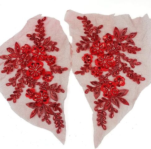 Heyiwell 1 Pair 3D Sequin Beads Flower Embroidery Patches Applique Lace Floral Motif for Wedding Dress Sewing Lace Decor 21x12cm(Royal Blue) in Saudi Arabia