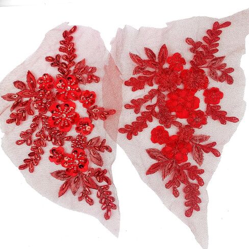 Heyiwell 1 Pair 3D Sequin Beads Flower Embroidery Patches Applique Lace Floral Motif for Wedding Dress Sewing Lace Decor 21x12cm(Royal Blue) in Saudi Arabia