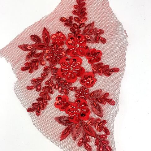 Heyiwell 1 Pair 3D Sequin Beads Flower Embroidery Patches Applique Lace Floral Motif for Wedding Dress Sewing Lace Decor 21x12cm(Royal Blue) in Saudi Arabia