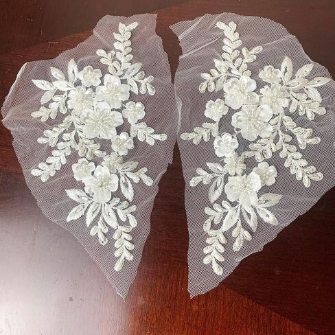 Heyiwell 1 Pair 3D Sequin Beads Flower Embroidery Patches Applique Lace Floral Motif for Wedding Dress Sewing Lace Decor 21x12cm(Royal Blue) in Saudi Arabia
