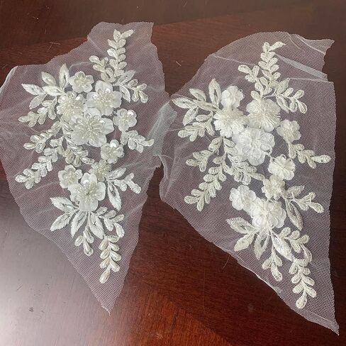 Heyiwell 1 Pair 3D Sequin Beads Flower Embroidery Patches Applique Lace Floral Motif for Wedding Dress Sewing Lace Decor 21x12cm(Royal Blue) in Saudi Arabia