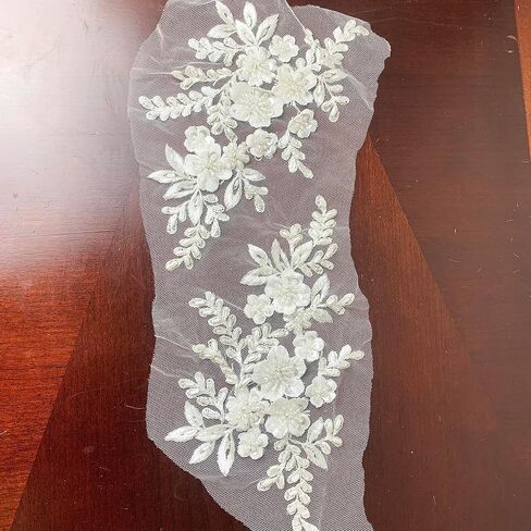 Heyiwell 1 Pair 3D Sequin Beads Flower Embroidery Patches Applique Lace Floral Motif for Wedding Dress Sewing Lace Decor 21x12cm(Royal Blue) in Saudi Arabia
