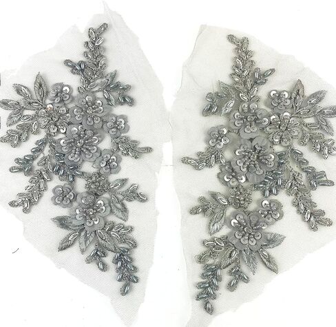 Heyiwell 1 Pair 3D Sequin Beads Flower Embroidery Patches Applique Lace Floral Motif for Wedding Dress Sewing Lace Decor 21x12cm(Royal Blue) in Saudi Arabia
