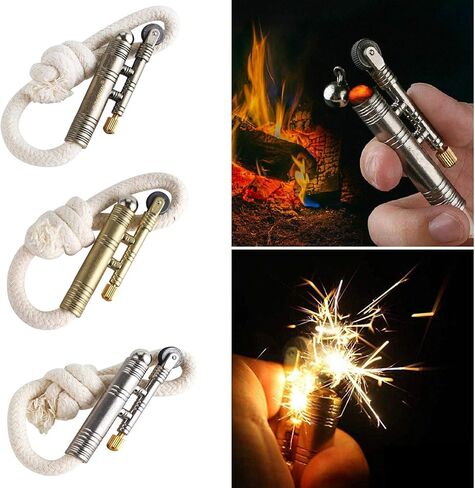 3PCS Windproof Rope Lighter Sailors Trench Vintage Lighter WWII Lighters Portable Survival Shepherds Lighter Outdoor Camping, No Need for Kerosene/Gas, Gifts Army Navy (Bronze, Silver, Gold) in Saudi Arabia