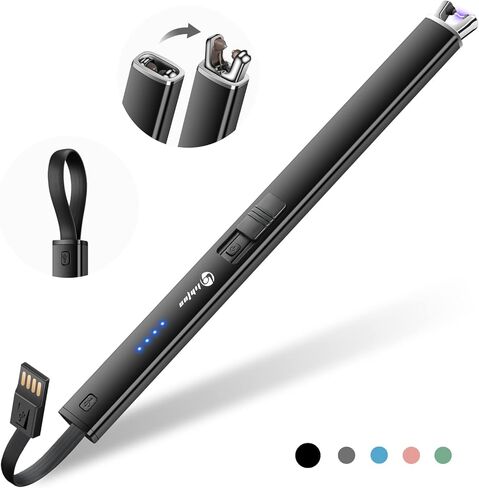 LIHTUN Candle Lighter, Windproof Electric Lighter with LED Battery Display Safety Lock, Flameless Rechargeable Lighter with Built-in USB Cable, Plasma Arc Long Lighter for Candle BBQ Camping Lighters in Kuwait