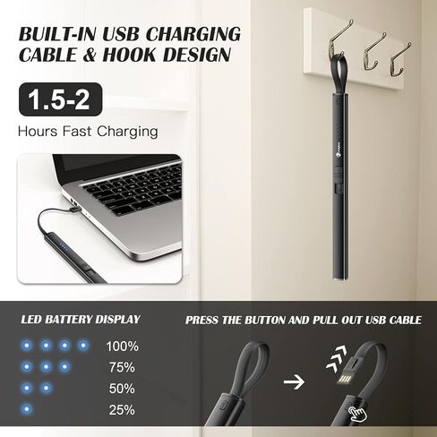 LIHTUN Candle Lighter, Windproof Electric Lighter with LED Battery Display Safety Lock, Flameless Rechargeable Lighter with Built-in USB Cable, Plasma Arc Long Lighter for Candle BBQ Camping Lighters in Kuwait
